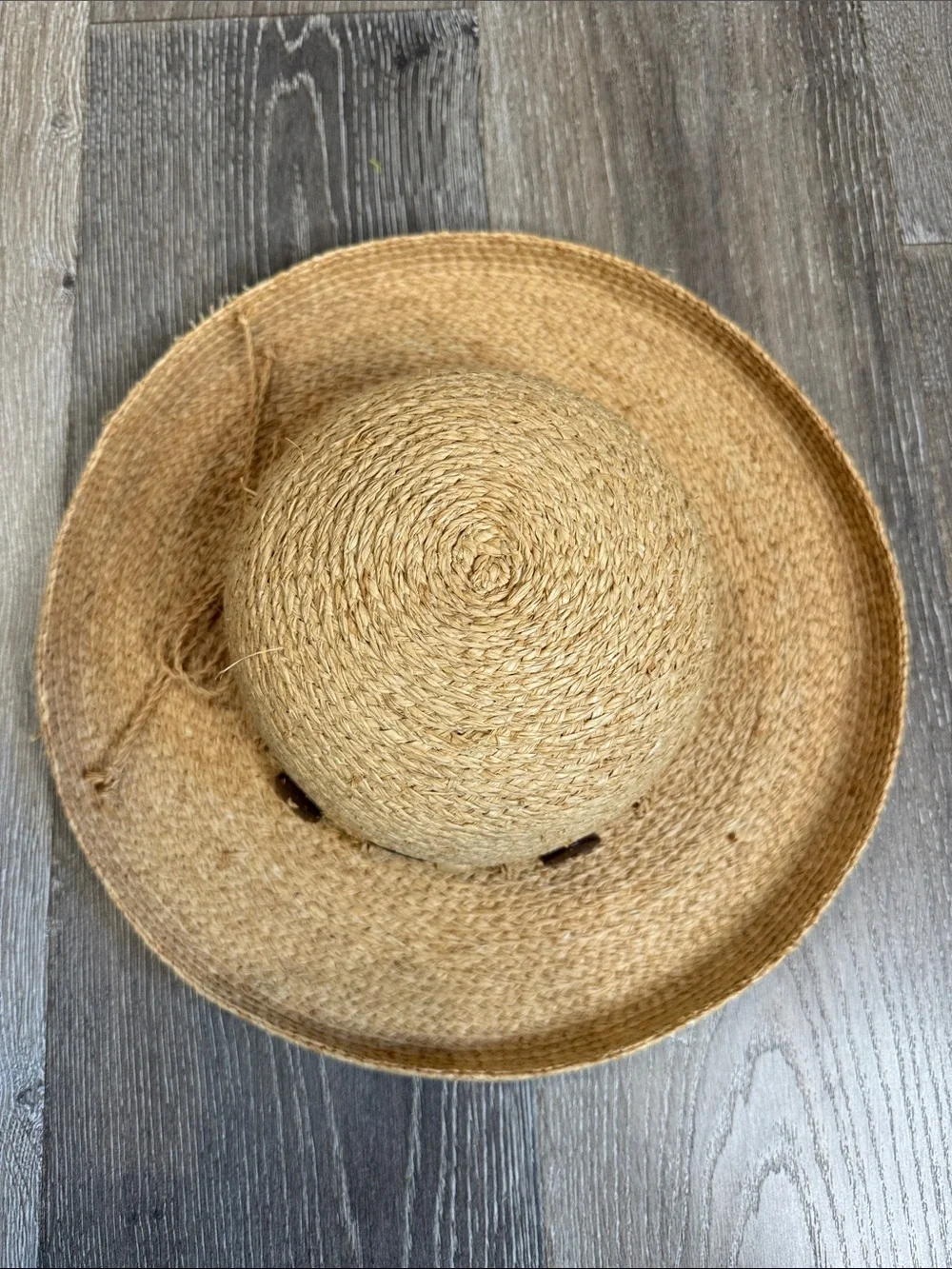 Braided Raffia Sun Hat with Bead Accent - Natural